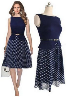 Solid blouse with belt waist and Polka Dot flare skirt - A Thrifty Mom