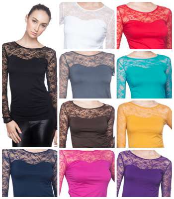 Print Cochet Lace Sleeve Top main image 0