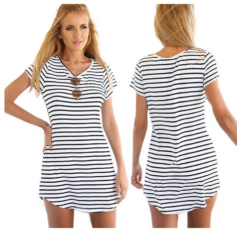 Womens Striped Loose T-Shirt Mini Dress Top ONLY $6.28! - A Thrifty Mom ...