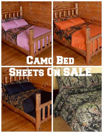 Camo bed sheets - On Sale - pink camo, orange camo, black camo, hunter