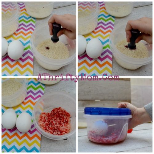 Mess Free Easter Eggs Made with dry rice and food coloring A