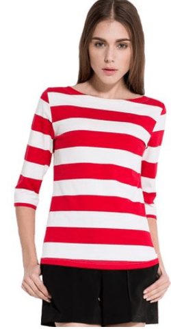Women s Spring 3 4 Sleeves Cotton  Stripe Pattern T Shirt  