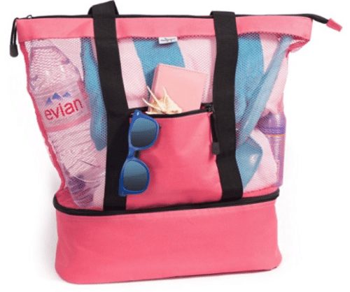 pink mesh beach bag