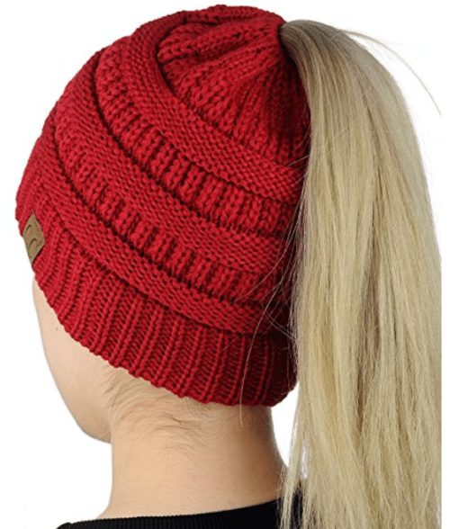 BT-6020a-64 BeanieTail Winter Knit Hat – Messy Bun & Ponytail Beanie For Women, Burgundy