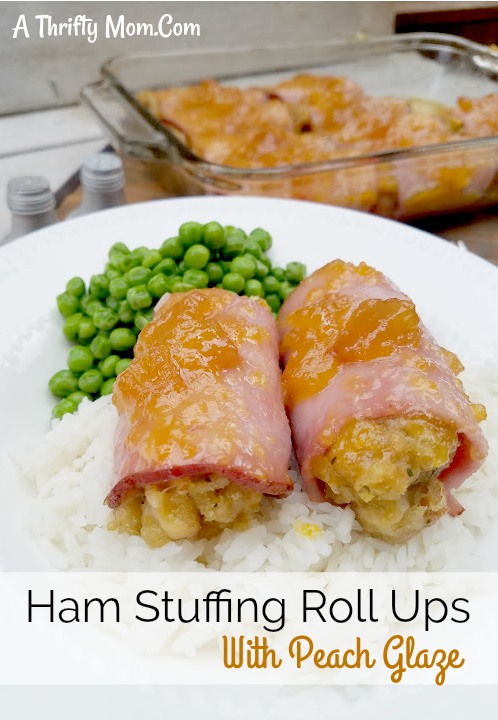 Ham Stuffing Roll Ups With Peach Glaze