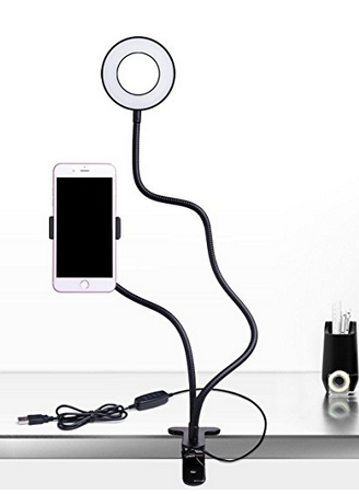 Cell Phone Holder With Selfie Ring Light For Live Stream, Flexible 