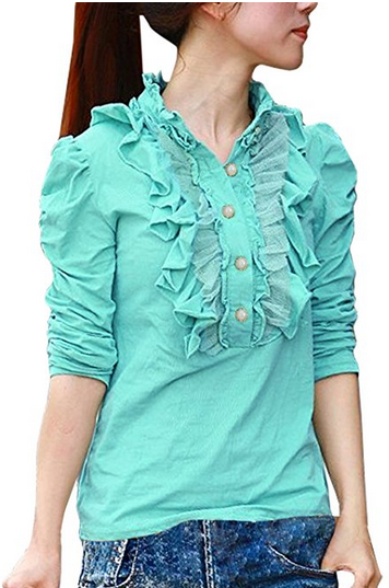 Ruffle Neckline Puff Sleeve Blouse main image 0