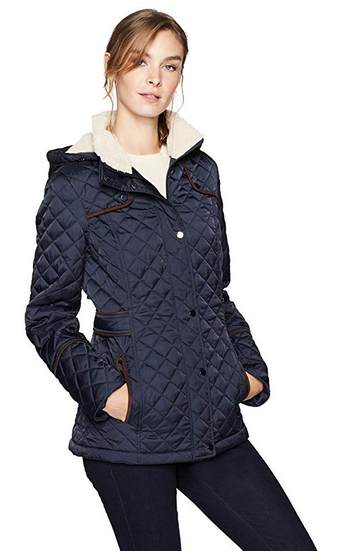 Women's Quilted Barn Jacket with Faux Sherpa Hood - A Thrifty Mom ...