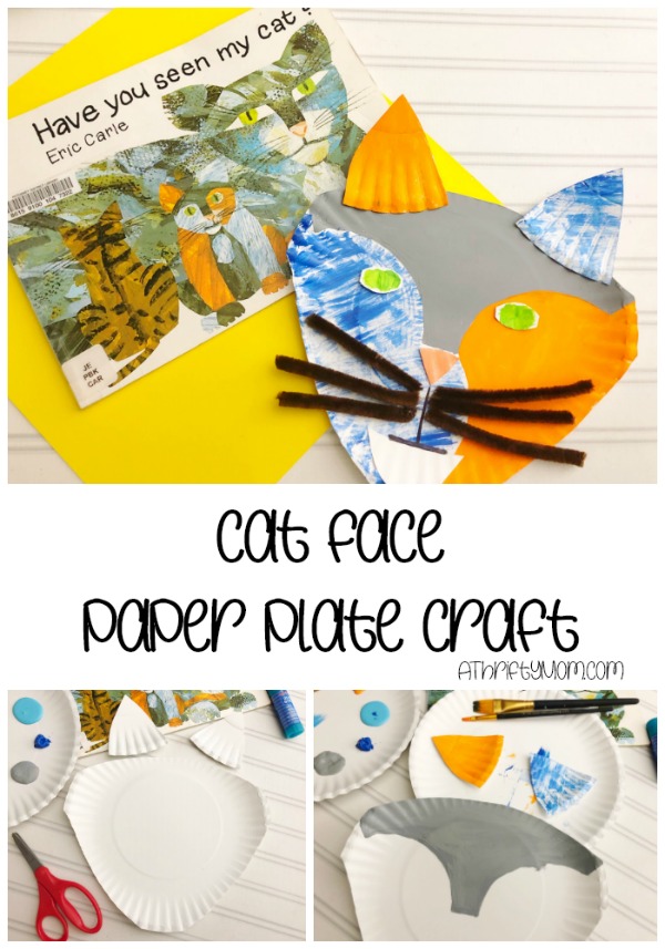 Paper plate cat face craft for kids - A Thrifty Mom