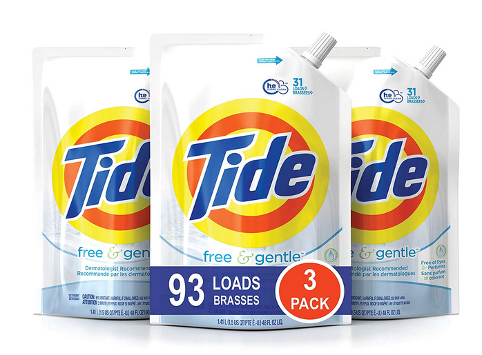 Tide Free and Gentle HE Laundry Detergent, 3 Pack of 48 oz. Pouches ...