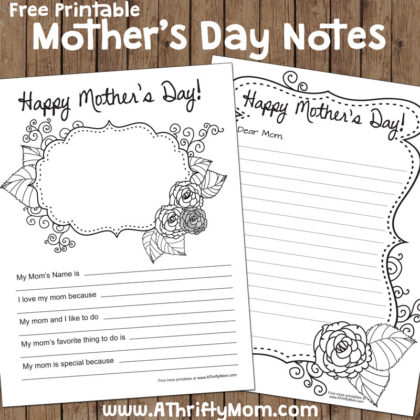 Printable Mother's day note - A Thrifty Mom