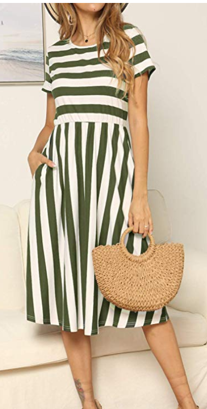 Short Sleeve Striped Swing Midi Dresses – A Thrifty Mom