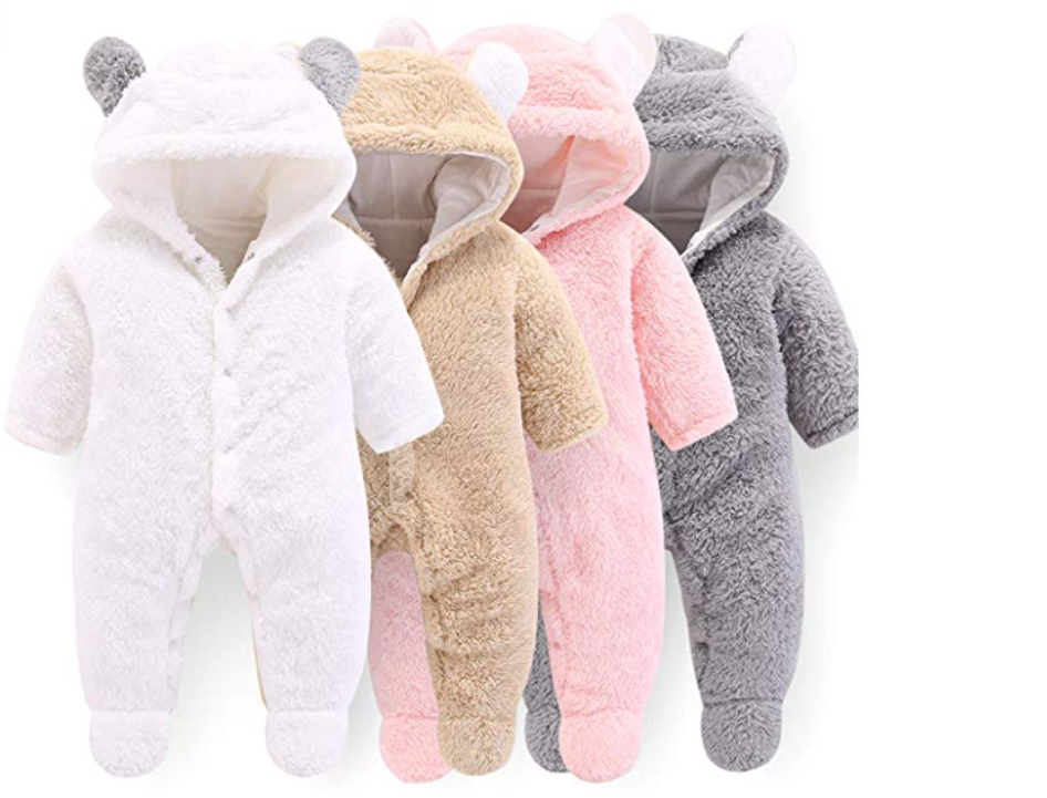 Baby Cartoon Bear Print Pattern Thickened Quilted Winter Rompers