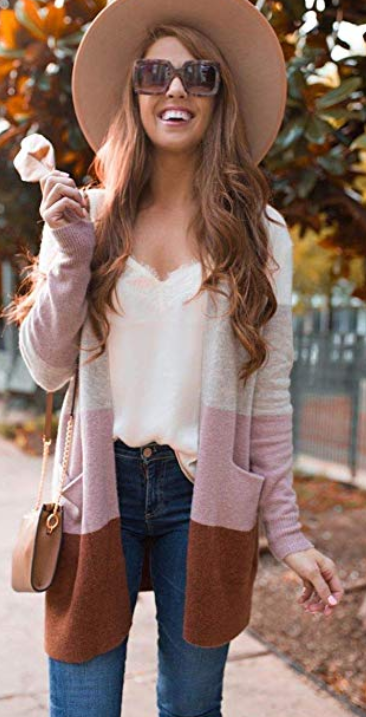 Striped Color Block Open Front Knit Cardigan main image 1