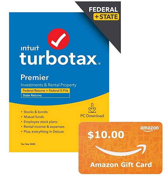TurboTax Premier 2020 + 10 Amazon Gift Card bundle A Thrifty Mom