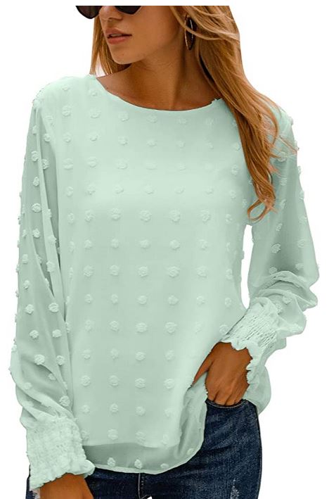 MANSY Women's Casual V-Neck Chiffon Blouse - Summer Short Sleeve Loose Top With Pom Pom Detail, Grey, Small - View #11